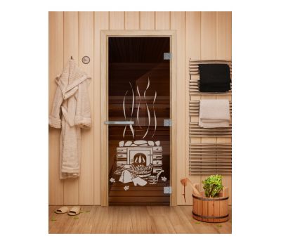 Стеклянная дверь для бани Doorwood Эталон Бронза с рисунком