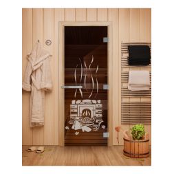 Стеклянная дверь для бани Doorwood Эталон Бронза с рисунком